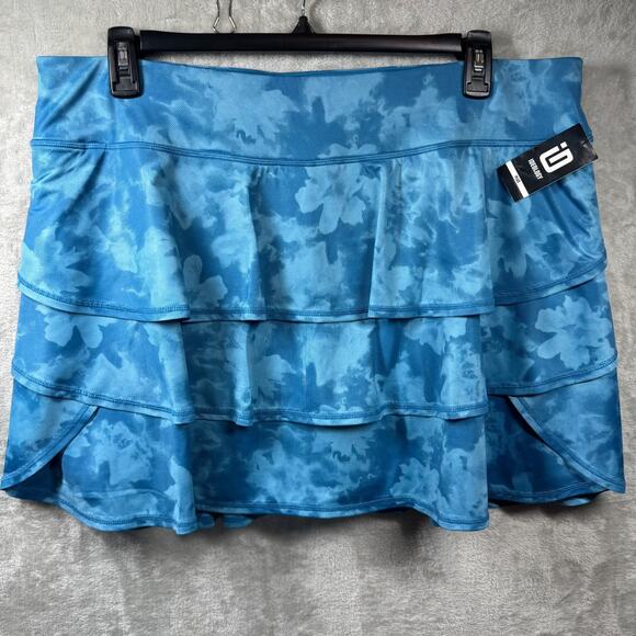 ID Ideology NEW Womens Skort Plus 2X Flouncy Tiered Blue Dye Pull On Stretch - Picture 1 of 11